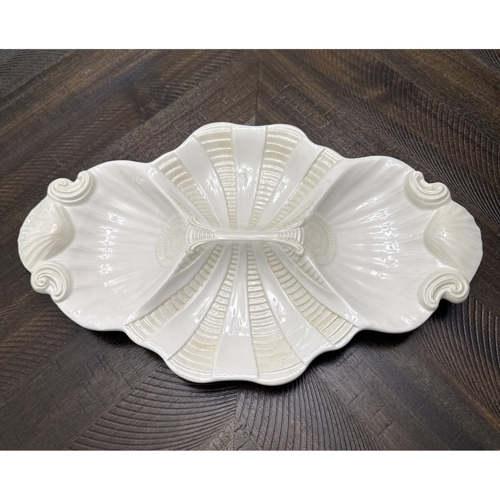 Retired LENOX Butlers Pantry Ivory Scalloped Shell Relish Dish Platter